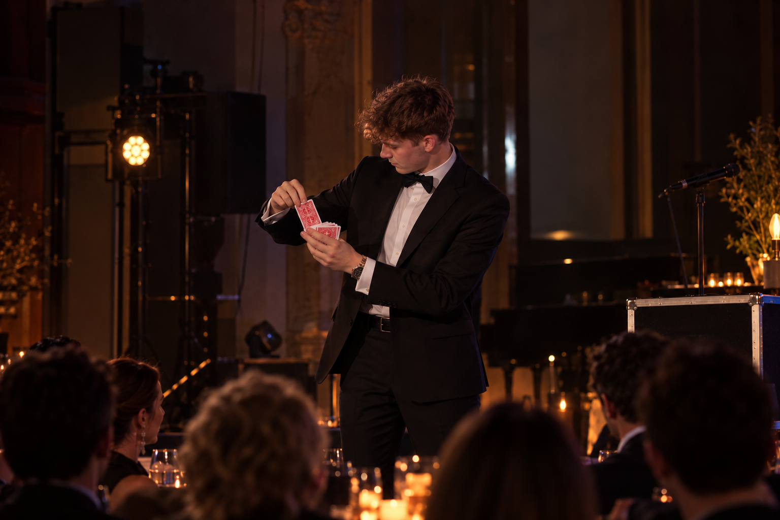 Julius Oefelein performing stage magic at an event